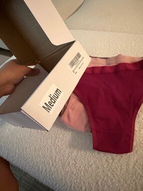 Source Unknown Two-Tone Ribbed Bikini Briefs in Berry and Light Pink